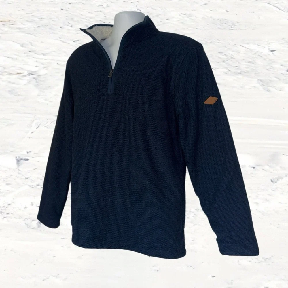 Orvis Sherpa Lined Quarter Zip Pullover Jacket Men’s Large Navy Blue Fleece - Picture 8 of 11